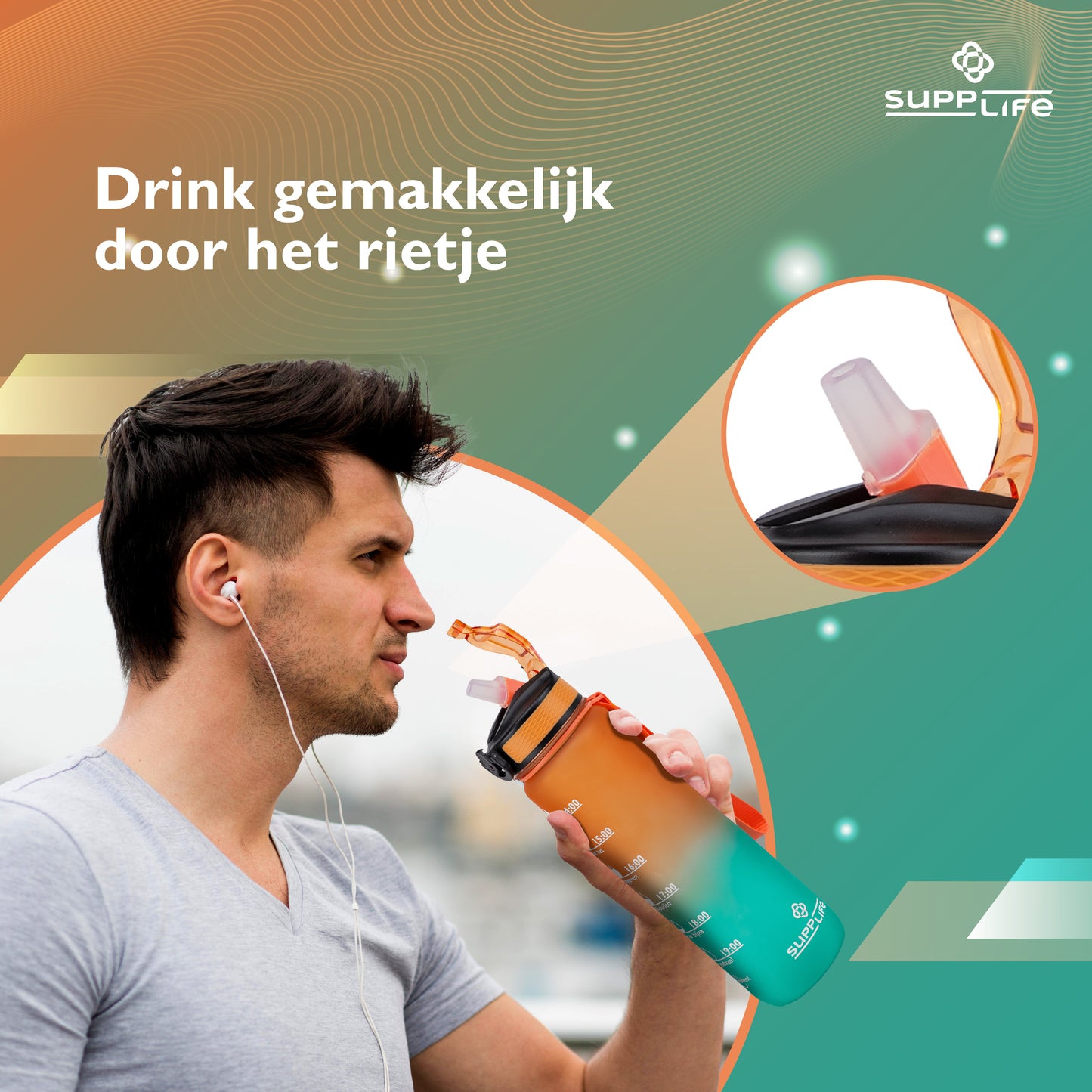 Supplife Nederlandse Motivatie Waterfles - Orange Cyan - 1 Liter