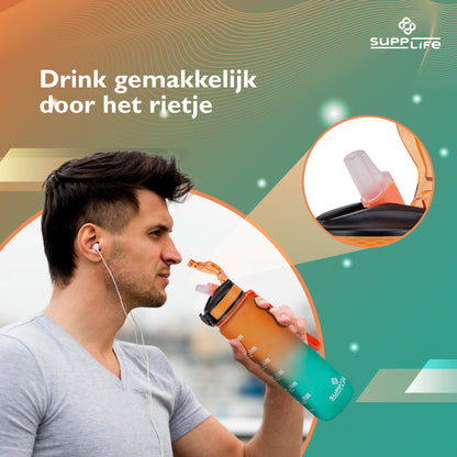 Supplife Nederlandse Motivatie Waterfles - Orange Cyan - 1 Liter
