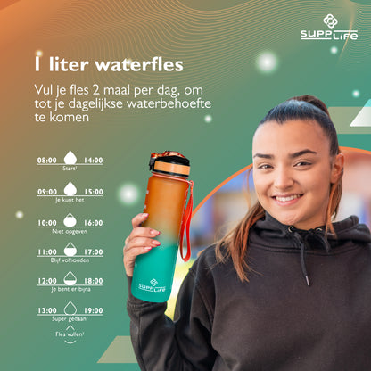 Supplife Nederlandse Motivatie Waterfles - Orange Cyan - 1 Liter