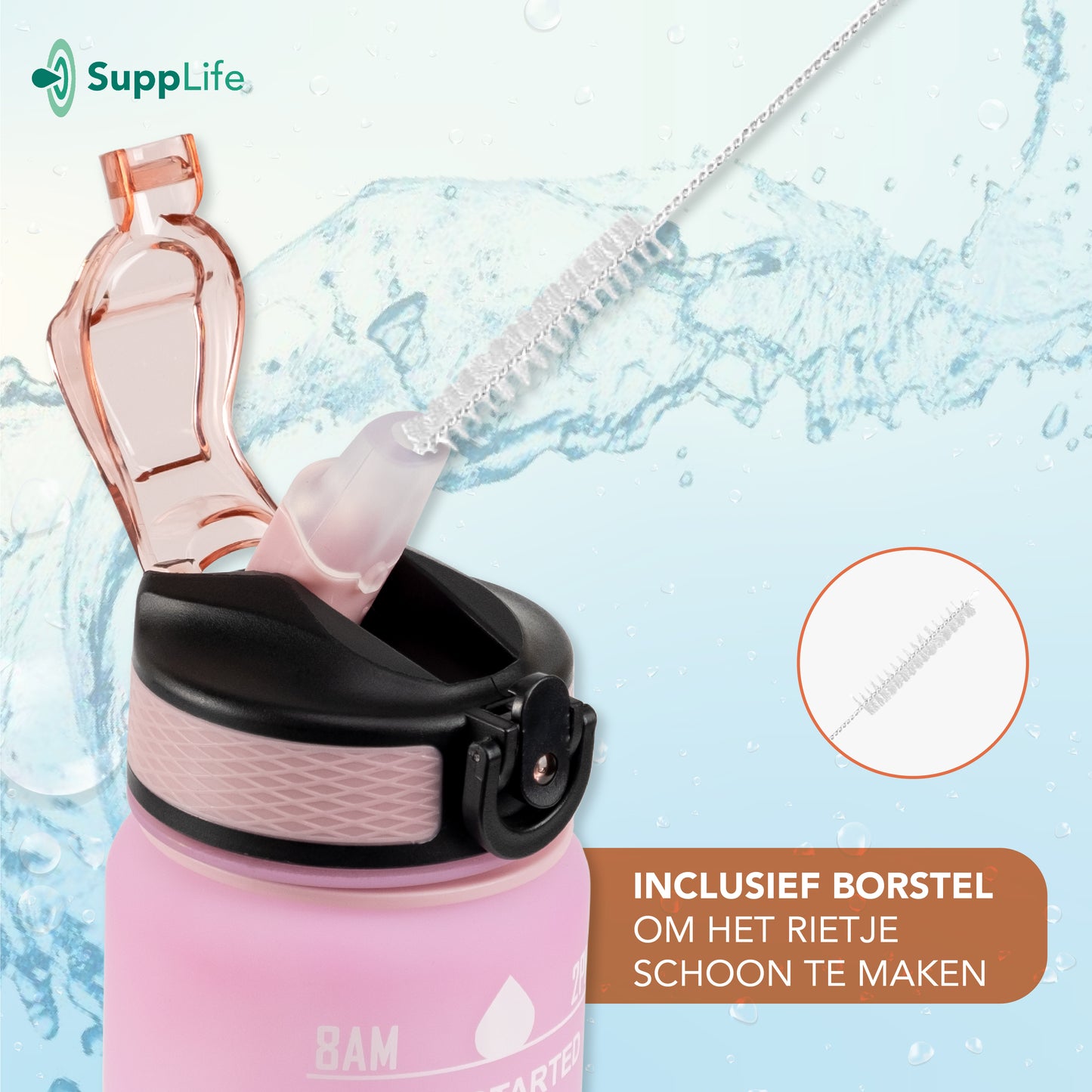 Supplife Motivatie Waterfles Pink Aqua - 1 Liter