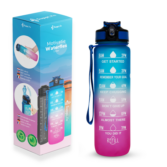 Supplife Motivatie Waterfles Blauw Roze - 1 Liter