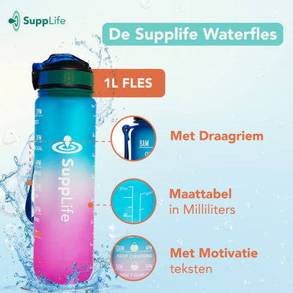 Supplife Motivatie Waterfles Blauw Roze - 1 Liter