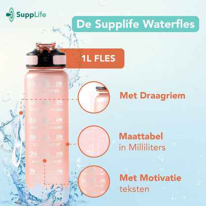Supplife Motivatie Waterfles Rose Goud - 1 Liter
