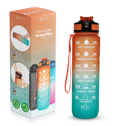 Supplife Motivatie Waterfles Oranje Cyaan - 1 Liter