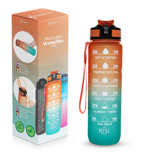 Supplife Motivatie Waterfles Oranje Cyaan - 1 Liter