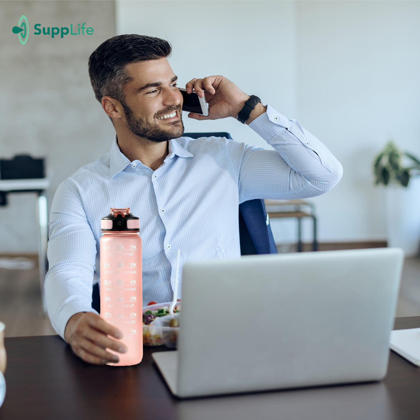 Supplife Motivatie Waterfles Rose Goud - 1 Liter
