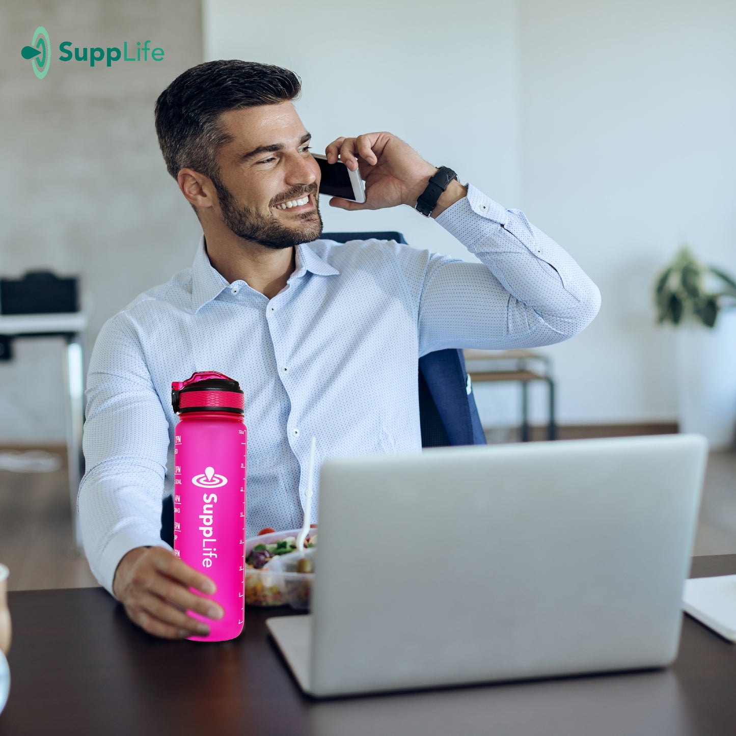 Supplife Motivatie Waterfles - Roze - 1 Liter