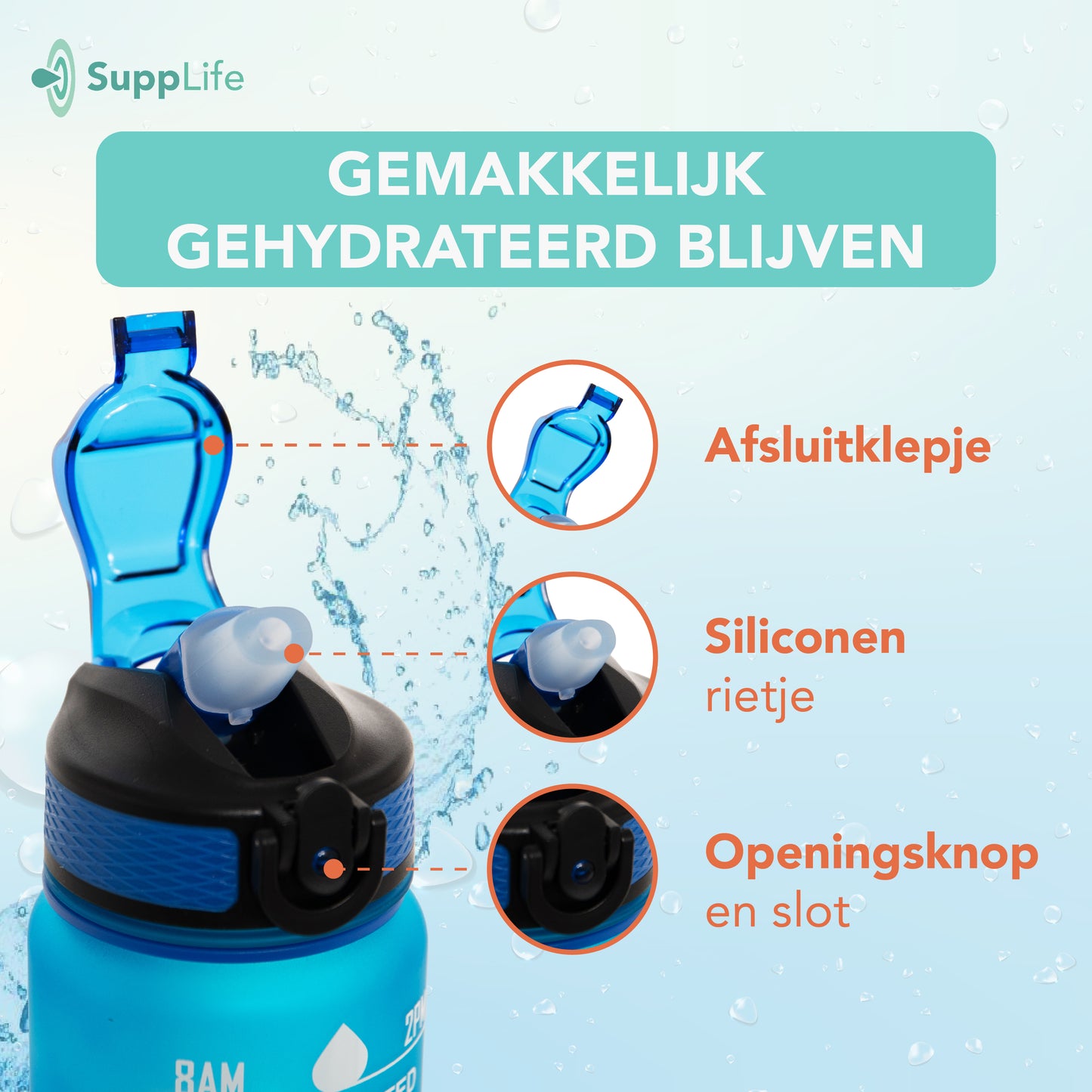 Supplife Motivatie Waterfles Blauw Roze - 1 Liter