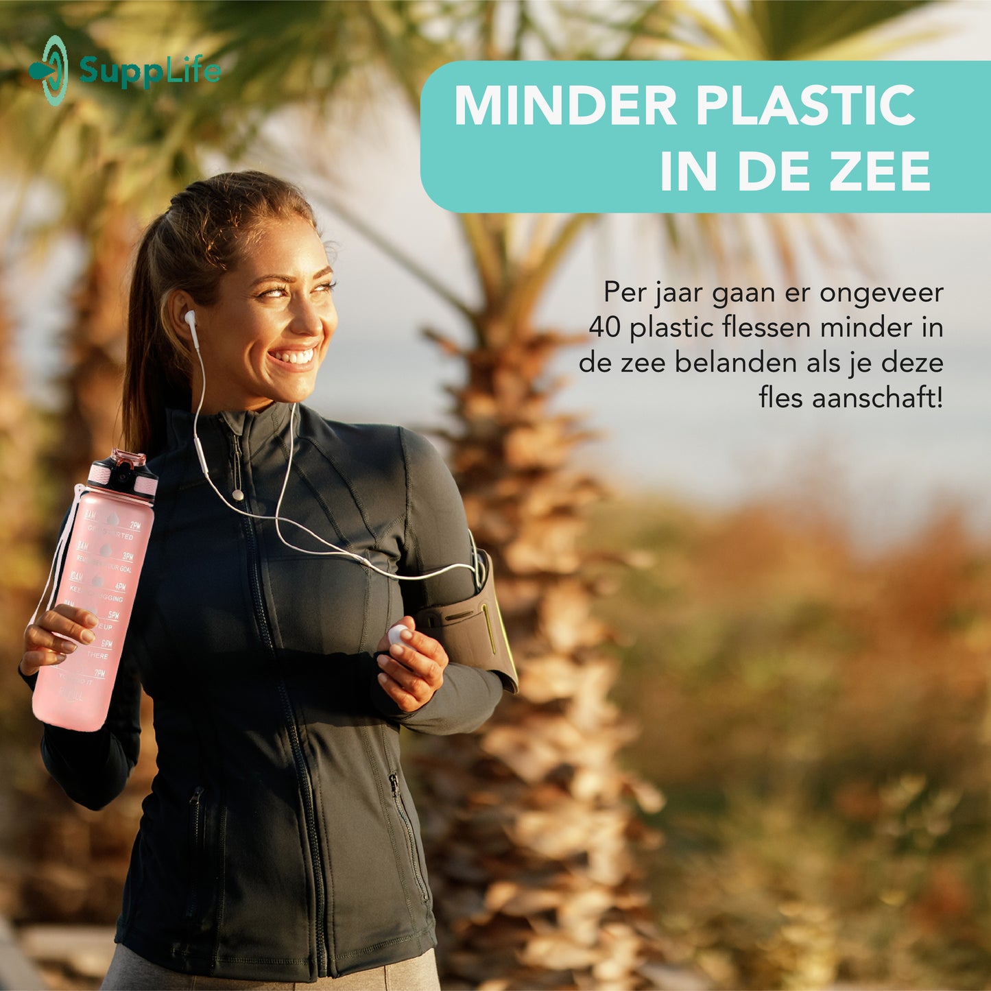Supplife Motivatie Waterfles Rose Goud - 1 Liter