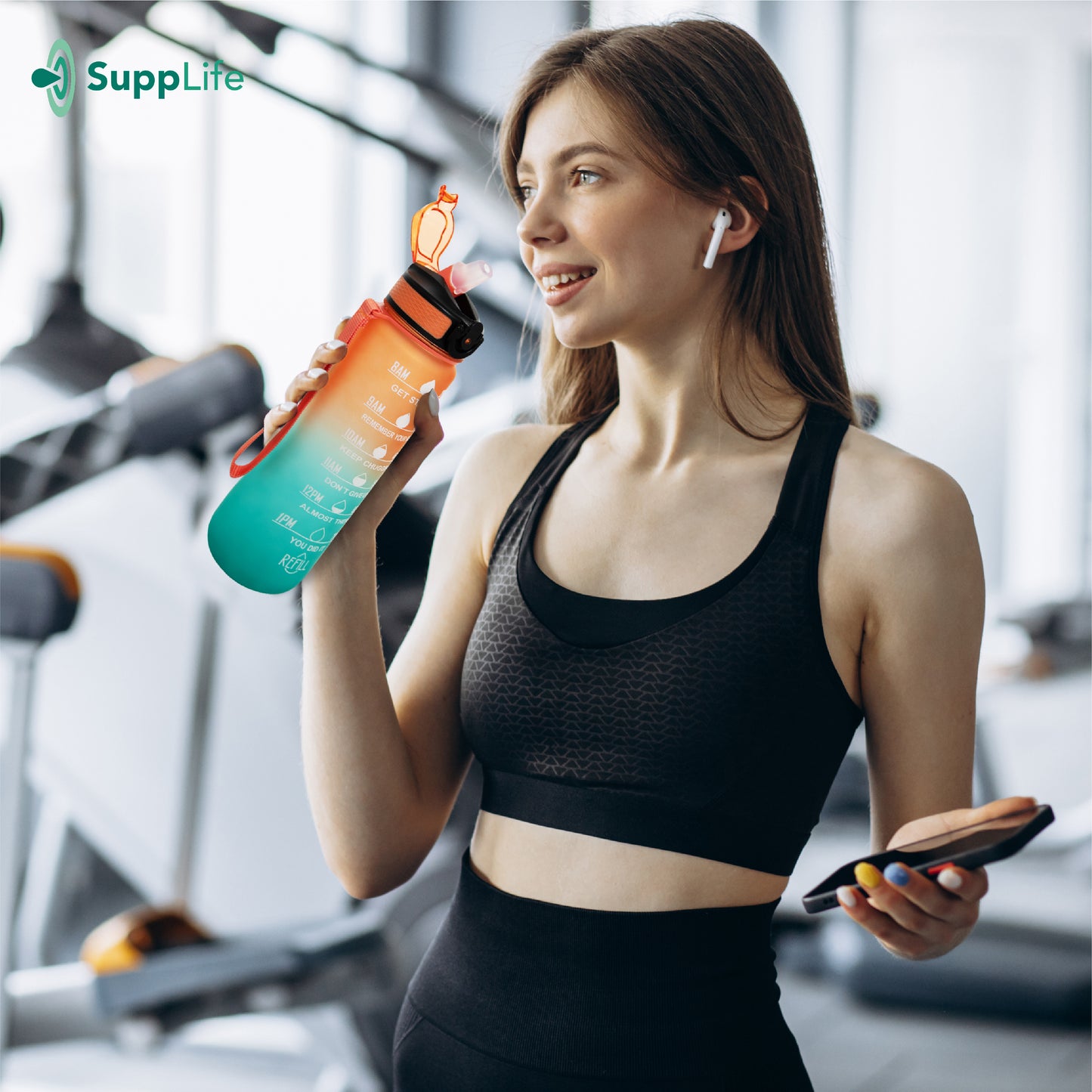 Supplife Motivatie Waterfles Oranje Cyaan - 1 Liter
